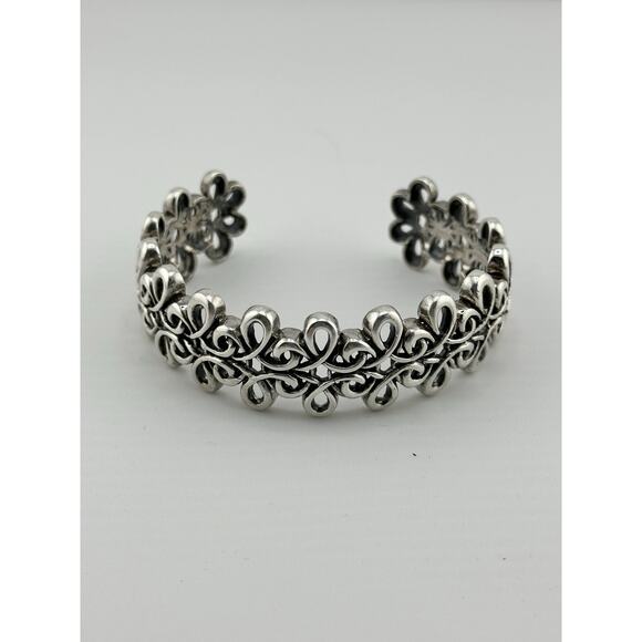 Vintage BARSE Silver Cuff Bracelet Floral Weave Design 44 grams 925 - Picture 2 of 10